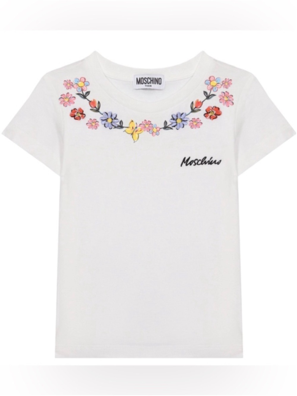 MOSCHINO Teen kids floral-embroidered T-shirt 14Y
